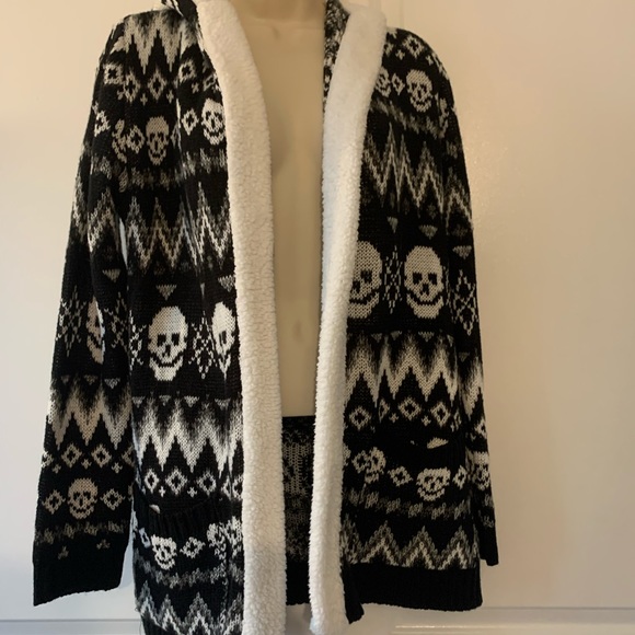 Skull Fleece Sweater With Hood Cardigan 